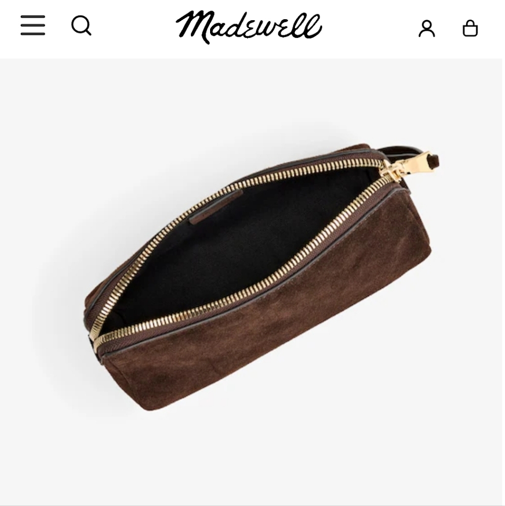Madewell Suede Leather Dark Carob Brown Makeup Pouch with Gold Hardware - Picture 2 of 7